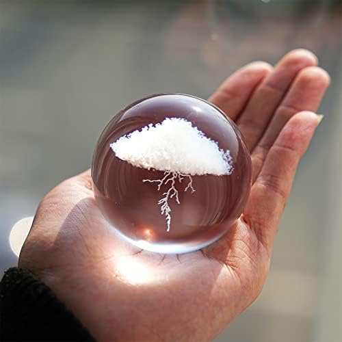 HDCRYSTALGIFTS 3D Lightning Cloud Crystal Decorative Ball Paperweight com suporte livre, esfera de gravação de arte de