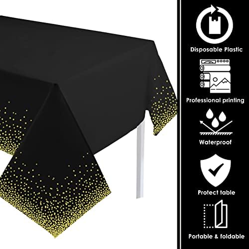 XMEBXPK 3 Pacote de mesa preta e dourada Talha de mesa de mesa de plástico descartável para mesas de retângulo 54 x 108, adequado