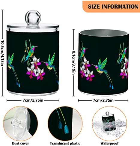 Yyzzh Hummingbird Casal On Orchid Flower 4 Pack Pack Qtip Dispenser para algodão Swab Ball Round Pads Fletion