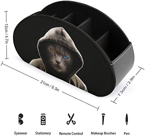 Gato Angry, vestindo uma caixa de organizador de armazenamento de caddy de couro com capuz com capuz com 5 compartimento para
