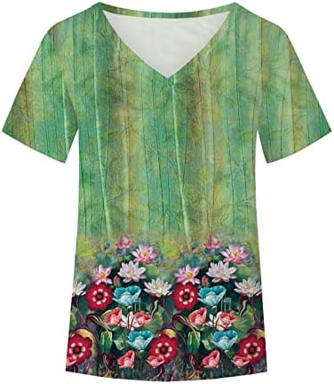 Juniores manga curta tops gradiente bloco de cores gráfico floral longa túnicas esbeltas blusas vneck spandex tops listrados