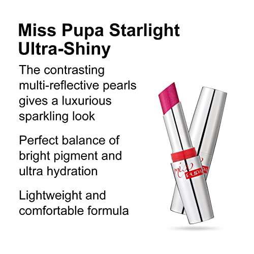 Pupa Milano Miss pupa Milano Starlight Ultra -Shiny Lipstick - cor semi -transparente e micro pérolas - textura agradável
