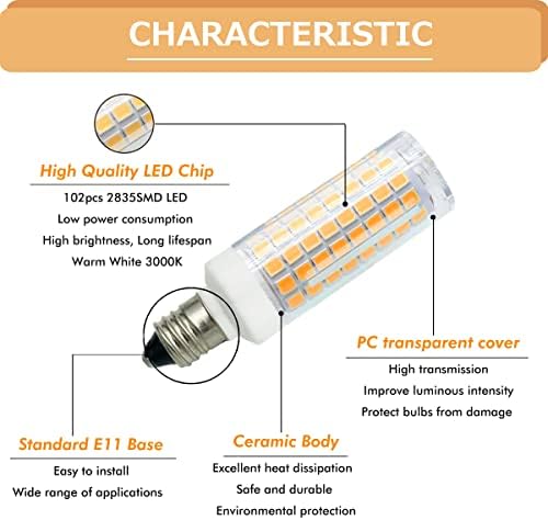 E11 LED Bulb, Mini Candelabra Base, Dimmable 7W 730LM 120V Equivalente T3/T4 JD 75W E11 Bulbo de iluminação interna Branco quente 3000k