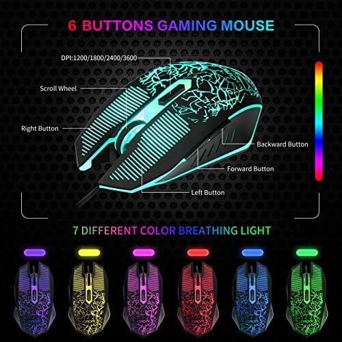 Gaming LED Keyboard Mouse Headset e Mousepad Bundle, Chonchow Wired Rainbow LED LED UP GAMING TECHADO MOUSETE DE MOUSE