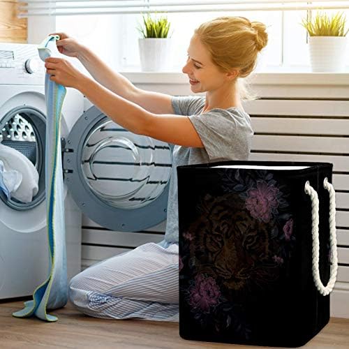 Ndkmehfoj Floral Pattern com lavanderia de tigre cestas de cestas de roupas sujas à prova d'água Diretor de roupas dobráveis ​​coloridas para suportes destacáveis ​​para casa