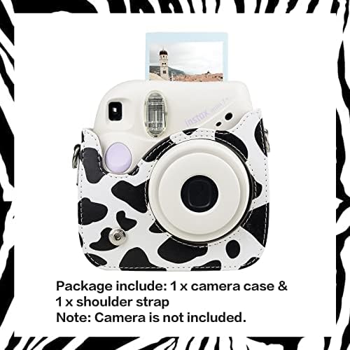 Muziri Kinokoo Câmera Proteção Case Compatível para Fuji Instax Mini 7+ / mini 7 Plus Instant Câmera - Caso de couro PU com cinta ajustável - cor da vaca de leite