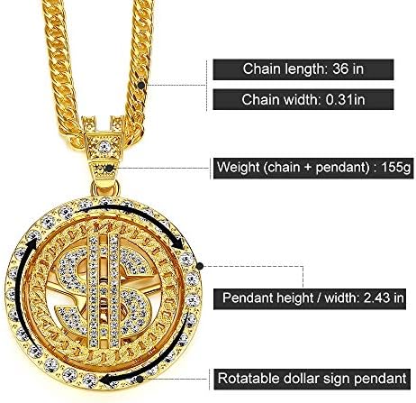 Chain de ouro de figurino NYUK para homens giratórios de colares de sinal de dólar 36 polegadas