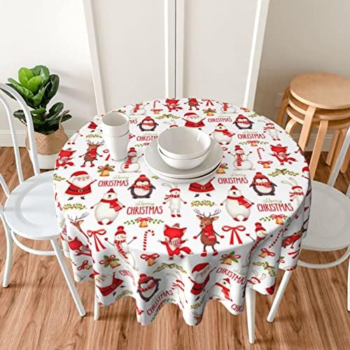 Toalha de mesa de Natal, toalha de mesa redonda de inverno 60 polegadas, chapéu de neve de Natal para o Papai Noel Tana