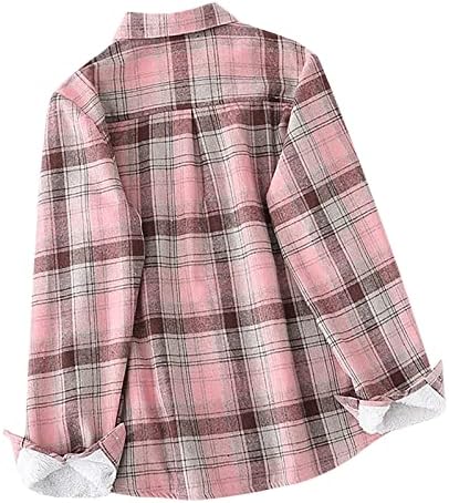 Balakie Womens Plaid Flannel camisa camisa Sherpa Fleece Button Filed Down Down Ficken Flannel Jacket Tops de queda para