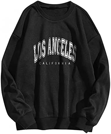 Aniwood Mulheres de Los Angeles de Los Angeles Print Print Graphic Fleece Sweatshirt Crewneck Sleeve Long Slove Top 95