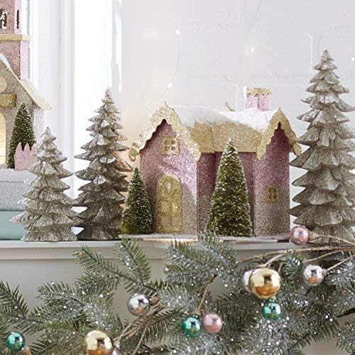 Conjunto de 3 árvores de Natal prateadas e brilhantes- 6,25 polegadas a 9,5 polegadas de altura