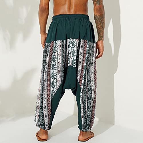 Zhdd masculino algodão, hippie boho gipsy aladdin yoga harém calças casuais cordas soltas em forma de moletom para homens