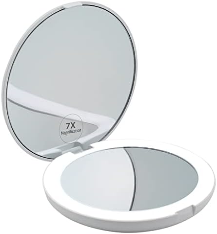 Pequeno espelho compacto para maquiagem e sobrancelhas, ampliação de 7x, 5 Round - Presente para Daugther ou neta de vovô / avó para graduação, aniversário, etc.