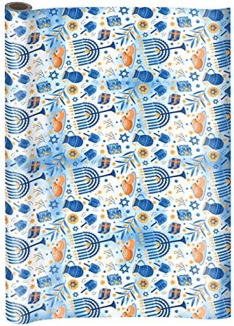 Izzy 'n' Dizzy Hanukkah Paper de embrulho - embrulhado de presente azul extra largo - 30 polegadas x 144 polegadas - hanukkah embrulhado - impressão leve