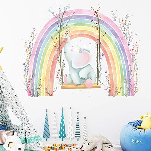 Adesivos de parede covpaw decoração de casa boa noite coelho bebê em lua elefante arco -íris hipo hiipo harpa animais zoológico infantil decalques de quarto infantil
