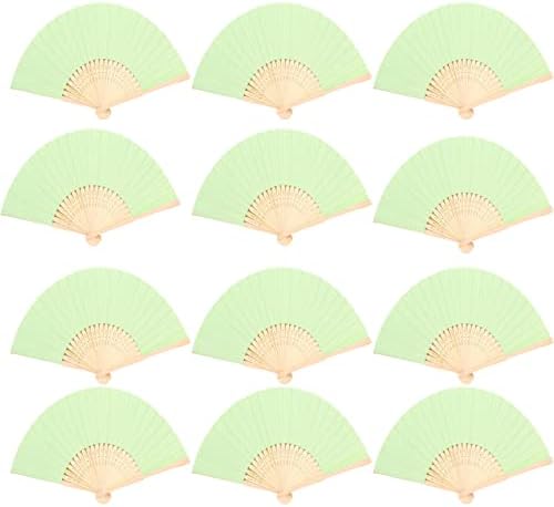 WonderfulStore2019 12 Pacote Multicolor Handheld Fan dobrado Bamboo Dobring Paper Hand Hold Fãs para a festa de casamento