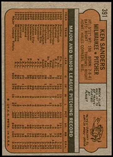 1972 Topps # 391 Ken Sanders Milwaukee Brewers NM Brewers