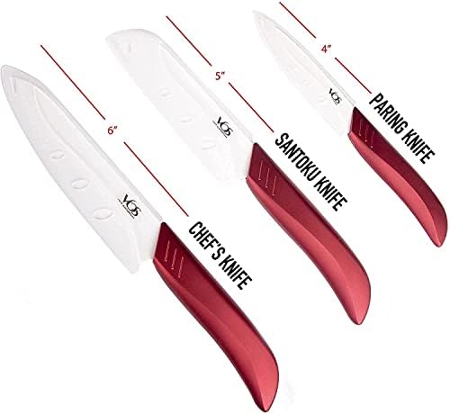 Conjuntos de faca de cerâmica - facas de cerâmica de 4 peças, com tampas - faca de 5 , faca de paring de 3 e 2 tampas pretas e faca de chef de 6 , faca de 5 Santoku, 4 .