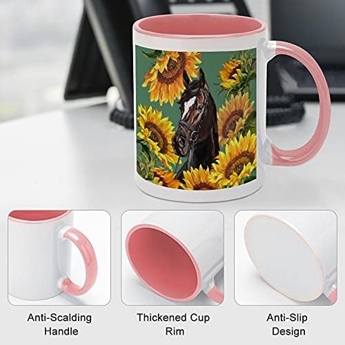Cavalos com girassóis caneca de café cerâmica com cor dentro e manusear xícara de chá para homens homens rosa