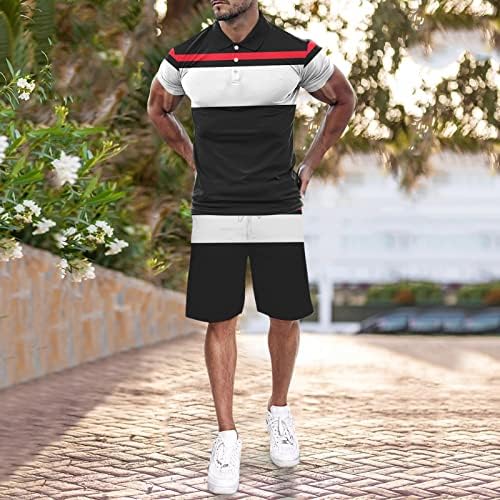 BEUU MENS Sports Sets Roupet Summer Roupet 2 peças Conjunto de manga curta de retalhos de golfe camisas pólo