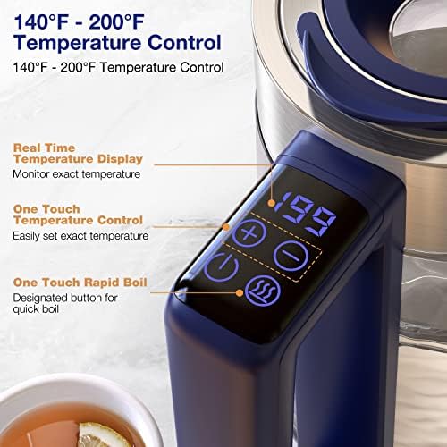 Controle de temperatura da chaleira elétrica da Kitchen Kitchen, chaleira de chá de vidro de 1.7L com exibição LED, indicadores
