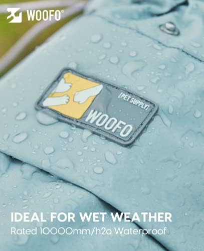 Casaco de chuva WooFo Dog, casaco de chuva à prova d'água e à prova de vento para clima úmido | Super ajustável, projetado com buraco de trela e tira reflexiva ， tamanho grande