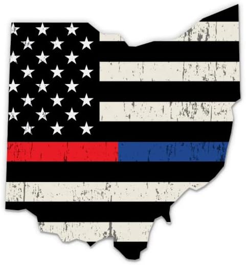 Polícia de Ohio Bombeiro Red Linha Azul Bandeira - Adesivo de Vinil de 3 - Para Laptop Water Bottle Phone - Decalque impermeável