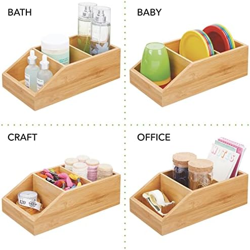 Mdesign Bamboo Wood Compact Bathroom Storage Organizer Bin Box - 3 seções divididas - armários, prateleiras, bancadas,