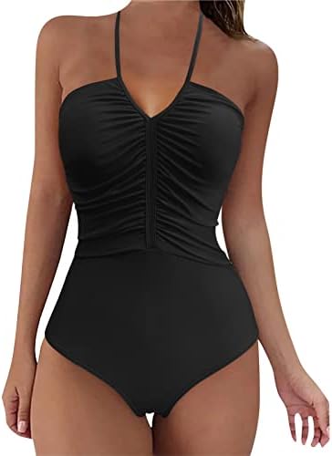 One Piece Swimsuitu Alta Corte Tommumy Control Ruffle Beachwear Monokiny Monokiny Terno de banho de decote em V para mulheres