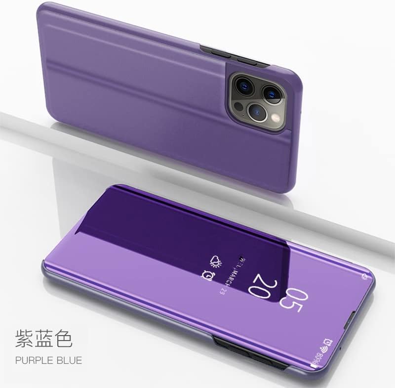 Oopkins Compatível com iPhone 14 Pro Max Case de 6,7 polegadas Livraria Livraria Livraria Clear View Window Electroplate Stand Flip Flip Flip Slim Tampa para iPhone 14 Pro máximo de 6,7 polegadas PU Mirror Purple Mx