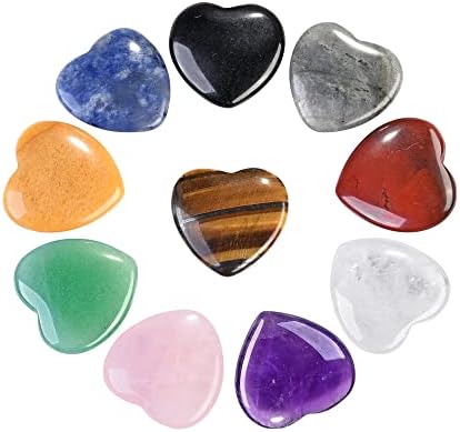 Crystaletars Cristais de cura Pedras do coração Chakra de cristal de cristal polido natural, amor esculpido em forma de