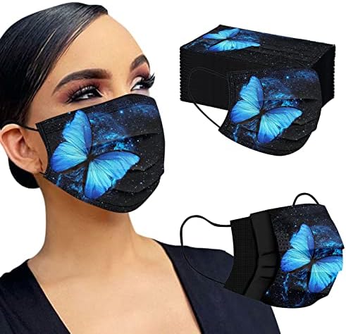 JMetrie 50pc Butterfly Imprimir máscara facial descartável para adulto, máscara de proteção ao ar livre Tampa de face Máscara confortável