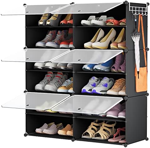Pacote de caça-níqueis de sapatos pretos de 20 pacotes com 6 camadas de categorizando organizador de rack de sapatos pretos