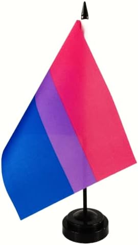 Bandeira biissexual do orgulho gay 8 '' x 5 '' - Conjunto de bandeira bissexual, bandeira de mesa bissexual, bandeira de mesa bissexual, bandeira de escritório, decoração de mesa, palito de plástico preto e base - cor vívida e resistência ao desbotamento