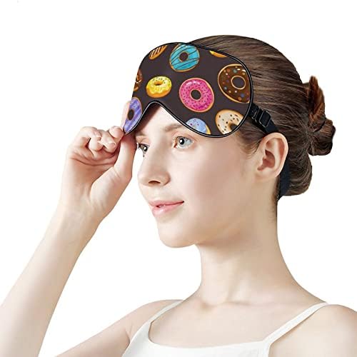 Máscara ocular colorida de donuts de chocolate com alça ajustável para homens e mulheres noite de viagem para dormir uma soneca