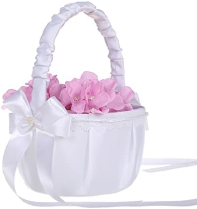 Toyvian White Flower Girl Cestas de casamento cesto cesto de flor Bowknot cestas
