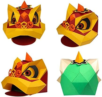 Kipetto Chinese Lion Dance Head 3d Paper Mestal Máscara de papel Diy Modelo Capacete artesanal