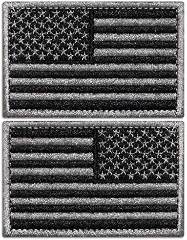 ANLEY TATICAL USA Bandle Patches para a frente e revertida - 2 x 3 Black & Gray American Flag Militar Uniforme Patch