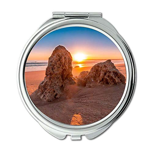 Espelho, espelho compacto, paisagem da praia do amanhecer, espelho de bolso, espelho portátil