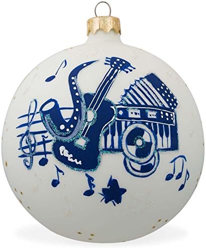 Saxofone, guitarra, instrumentos musicais de piano Ornamento de Natal de vidro 4 polegadas