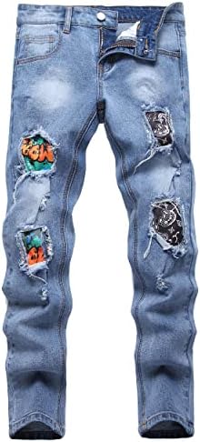 O ajuste magro de supbird garoto rasgou as calças jeans de jeans de moda elástica de moda esticada