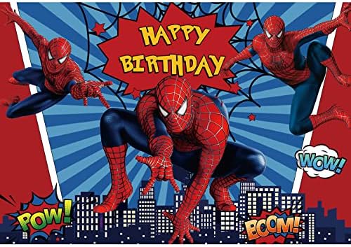 Chaungda 12x8ft Red Spider Man Feliz Aniversário Castas de Super -Herói Boys Birthday Party Photos Antecedentes Decoração