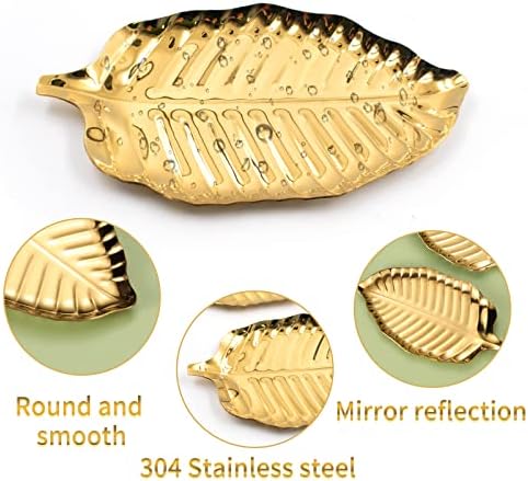 2 embalagem de folha dourada bandeja decorativa de metal trinket prato de jóias de aço inoxidável de aço de aço serve as teclas de