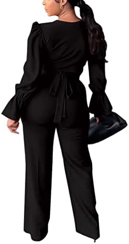 Roupas de 2 peças de rooscier feminino embrulhando o pescoço de giro de luxo comprido com conjuntos de calças