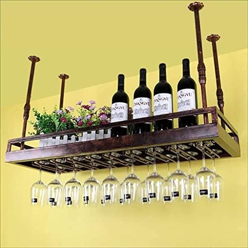 Exibição de vinho FOVKP, suporte de vinhos de vinhos vintage vidro de vidro rack de ferro forjado de vidro de vinho forjado pendurado pendurar vinícola de vidro de vidro de vidro de champanhe armazenamento de decoração em casa, marrom, 120 35cm