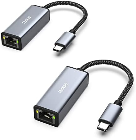 Pacote Benfei USB-C para Ethernet Adaptador 2, USB tipo C para RJ45 Gigabit Ethernet LAN Adaptador compatível com MacBook Pro 2022/2021/2020, MacBook Air e mais