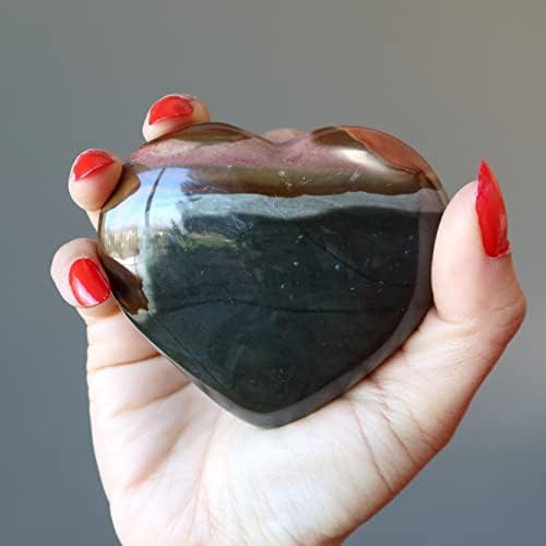 Cristais de cetim policromo jasper coração amor da natureza cura energia pedra 3,0-3,25 polegadas