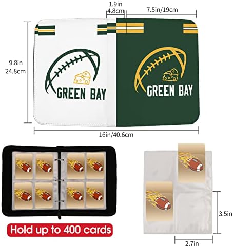 Binder de cartão de futebol com mangas 400 bolso, portador de cartão de futebol de green Bay para trocar cartões esportivos