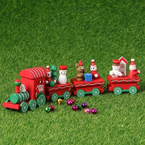 Trem de Natal de madeira de clipeda com ornamentos de boneco de neve, trilho de inverno para o país das maravilhas do mini