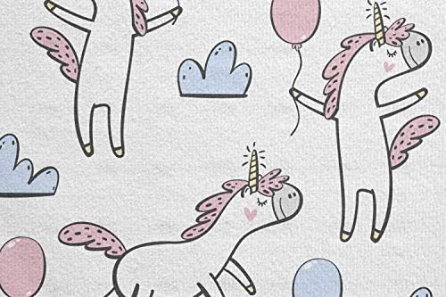 Toalha de tapete de ioga de desenho animado de Ambesonne, padrão temático com nuvens balões e festa de unicórnios, suor sem deslizamento Absorvente de ioga pilates pilates tampa da almofada, 25 x 70, rosa pálido azul pálido